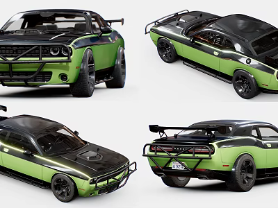 Green And Black Modified Muscle Car With Sports Exterior Design And Custom Parts 3d model