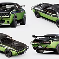 Green And Black Modified Muscle Car With Sports Exterior Design And Custom Parts