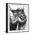 Black and White Figure Drawing of Jeans Back with Badass Babes Club Patch