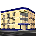 Modern Police Station Building Exterior With Blue Accents Beige Walls Glass Windows And Street Trees