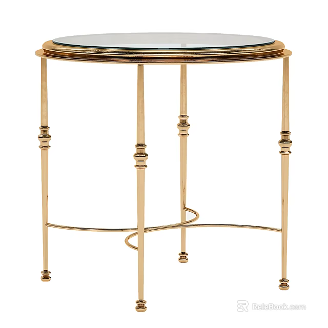 Modern Side Table With Golden Metal Frame Glass Top And Delicate Curved Legs Design 3d model 