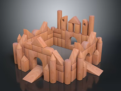 Wooden Building Blocks Set For Kids Creative Castle Structure Play 3d model