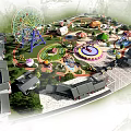 Amusement Park Layout Design With Ferris Wheel Carousel Round Rides Buildings And Green Areas