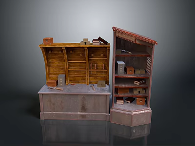 Wooden Storage Cabinet With Open Shelves And Multiple Compartments For Household Items 3d model