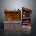 Wooden Storage Cabinet With Open Shelves And Multiple Compartments For Household Items