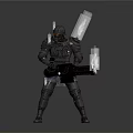 Futuristic Armored Warrior Character With Heavy Weapon And Energy Flames On Back Sci-Fi Design