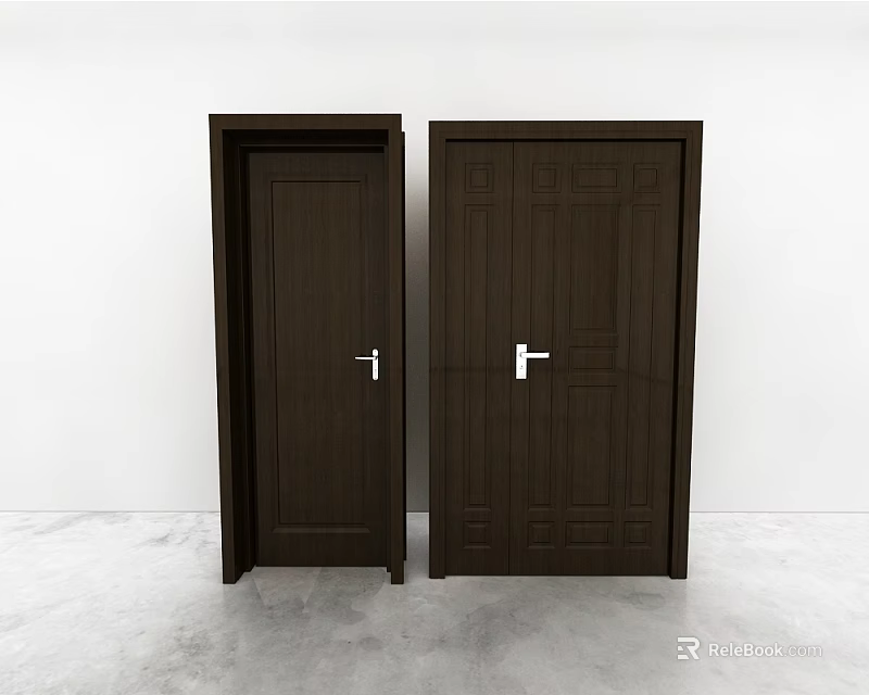 Dark Brown Wooden Hinged Doors With Decorative Panels For Interior Use 3d model