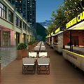 SEVENTH CAFE Food Truck Outdoor Seating Area With Decorative Lights And Trees