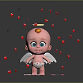 Baby With Halo Angel Wings Surrounded By Red Hearts On Black Background With Colorful Items