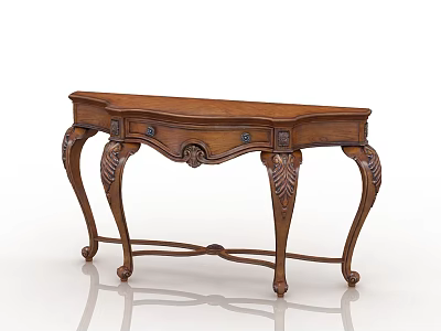 Classical Wooden Console Table With Intricate Carved Details And Ornate Legs Design 3d model