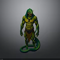 Green Muscular Snake Humanoid Creature With Tribal Attire And Coiled Tail