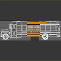 Yellow School Bus Interior With Green Seats And Line Drawing Design