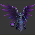 Elegant Fantasy Character Featuring Purple Wings Blue Armor And Glowing Staff
