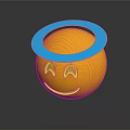 Yellow Smiley Face With Blue Halo And Cheerful Expression On Dark Surface