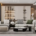 Modern Living Dining Room Interior Design With TV Wall Sofa Dining Table And Decorative Shelves
