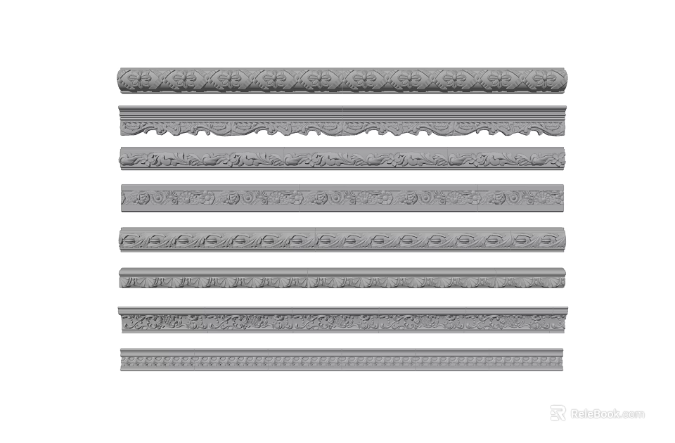 Elegant Gypsum Cornice Molding with Various Intricate Patterns for Interior Decoration 3d model 