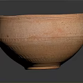 Orange Clay Sculpture Bowl With Broken Edge And Carved Patterns 3d model