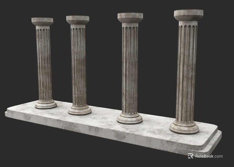 Four Classical Fluted Stone Columns Arranged On A Rectangular Concrete Platform 3d model 
