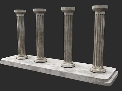 Four Classical Fluted Stone Columns Arranged On A Rectangular Concrete Platform 3d model
