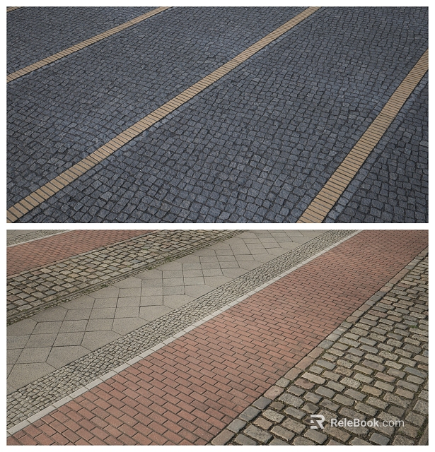 Pavement Surface With Various Colored Paving Stones And Yellow Stripes Design 3d model 