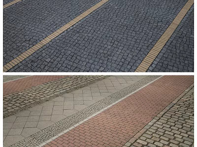 Pavement Surface With Various Colored Paving Stones And Yellow Stripes Design 3d model