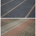 Pavement Surface With Various Colored Paving Stones And Yellow Stripes Design