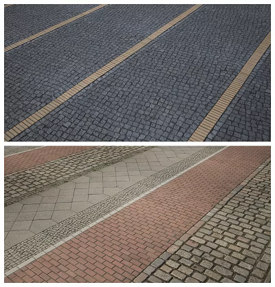 Pavement Surface With Various Colored Paving Stones And Yellow Stripes Design 3d model