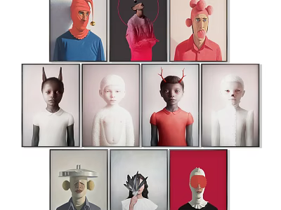 Artistic Portrait Paintings Featuring Diverse Characters Colorful Attire And Headpieces 3d model