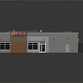 Cartoon Scene Of Hot Pizza Restaurant Building Exterior With Sign Windows Doors And Roof Units