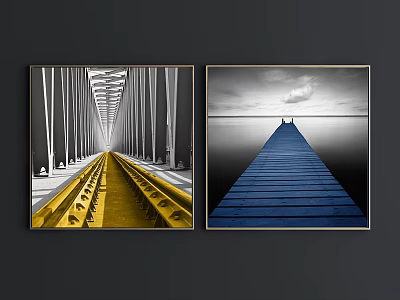 Landscape Paintings Featuring Yellow Track Tunnel And Blue Wooden Pathway With Cloudy Sky 3d model