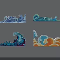Colorful Wave Illustrations In Various Artistic Styles With Blue Orange Decorative Patterns
