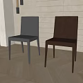 Gray And Dark Brown Leather Dining Chairs With White Brick Wall Wooden Floor And Plant