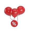 Decorative Ornament Set with Three Red Balloons and Hanging Percentage Sign