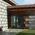 Modern Boutique Guesthouse Building With Wooden Roof Large Glass Windows Green Lawn And Surrounding Trees