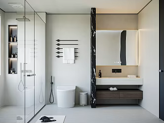 Modern Light Luxury Toilet Suspension Wash Basin Toilet Heating Towel Rack Dry and Wet Separation Toilet Niches 3d model