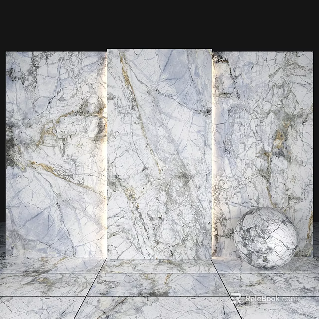 Marble Wall Panels With Natural Texture And Spherical Decor On Marble Floor 3d model