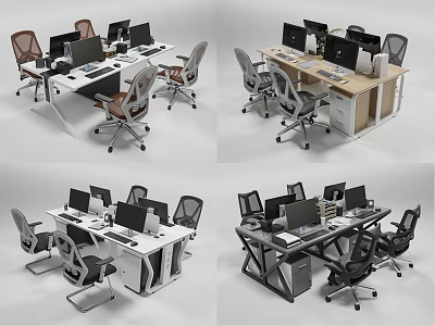 Modern Office Desks With Multiple Monitors Ergonomic Chairs And Workstation Setup 3d model