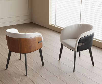 Modern Dining Chairs With Wooden Frame White Upholstery And Black Metal Legs 3d model