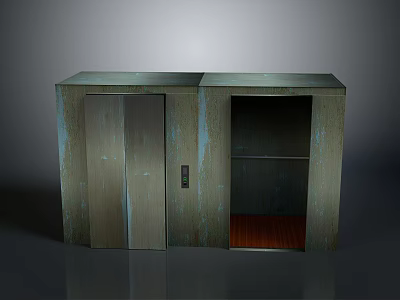 Distressed Vintage Wooden Cabinet With Double Door Design And Open Shelf Inside 3d model