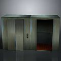 Distressed Vintage Wooden Cabinet With Double Door Design And Open Shelf Inside