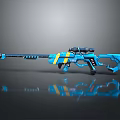 Blue And Yellow Futuristic Sci Fi Rifle Weapon With Modern Sleek Design And Scope