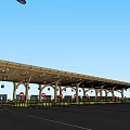 Toll Plaza With Canopy Roof Arched Columns Toll Booths And Yellow Black Barriers