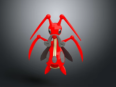 Red Fantasy Creature Character 3D Model With Insect Like Body Red Color And Yellow Stripes 3d model