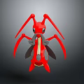 Red Fantasy Creature Character 3D Model With Insect Like Body Red Color And Yellow Stripes
