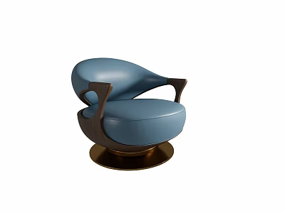Modern Elegant Blue Leather Accent Chair With Dark Wood Frame And Round Base 3d model