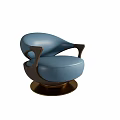 Modern Elegant Blue Leather Accent Chair With Dark Wood Frame And Round Base