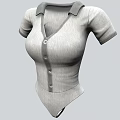 Stylish Gray Short Sleeve Collared Bodysuit with Button Front Design 3d model