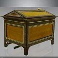 Elegant Vintage Wooden Chest With Golden Accents Ornate Carvings And Decorative Lid