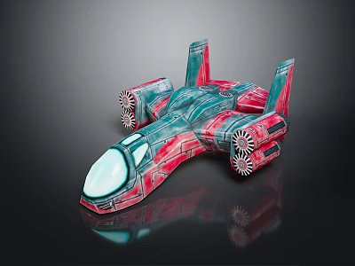 Sci-Fi Spaceship Model With Red And Blue Design Transparent Cockpit And Engines 3d model