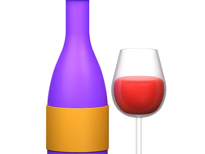 Purple Wine Bottle With Yellow Label And Wine Glass With Red Liquid 3d model